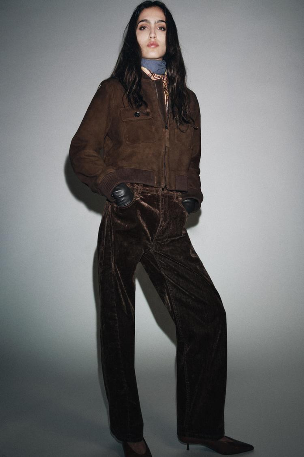 ZARA БОМБЕР ИЗ ЗАМШИ — ZW COLLECTION LIMITED EDITION, ШОКОЛАДНЫЙ