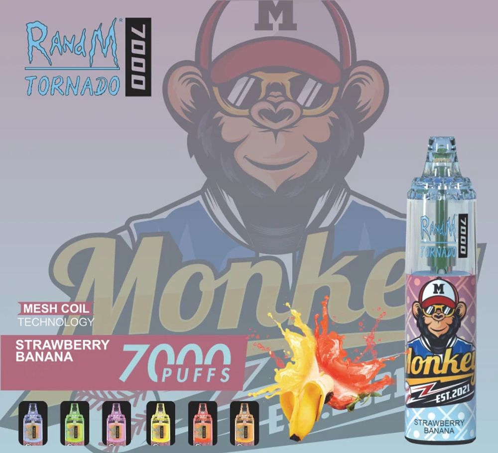 RandM Tornado 7000 - Strawberry Banana (5% nic)