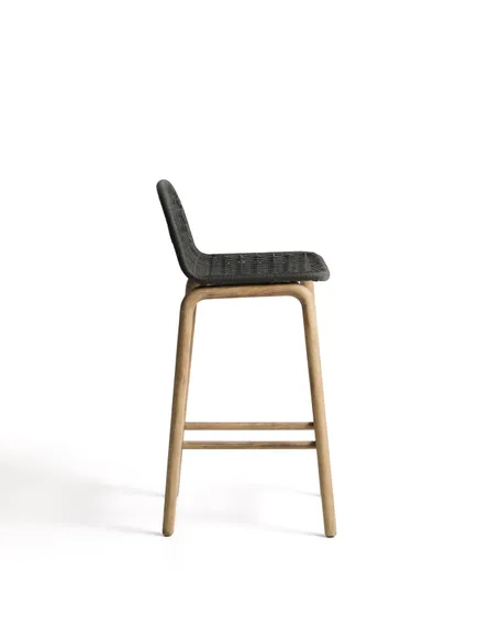Уличный барный стул Alipa из акации и веревки темно-серого цвета, 75 см
