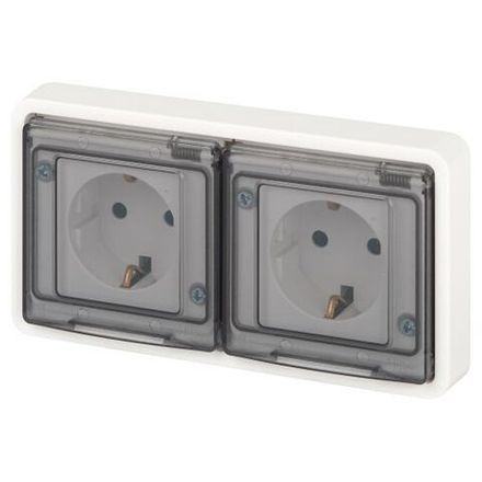 Розетка Эксперт 11-2523-01 2х2P+E гориз. IP55 16А-250В СУ бел. Эра Б0063276