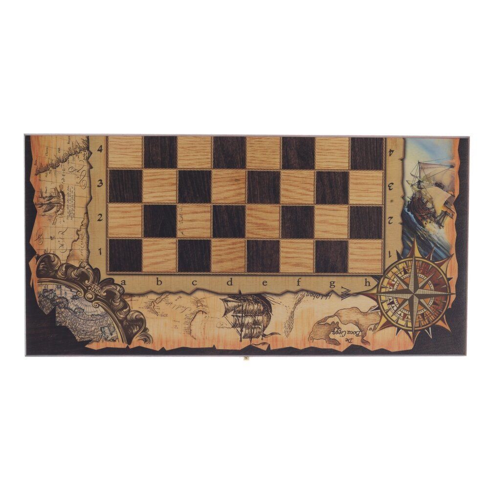 GAEM Игра настольная 3 в 1 (шахматы, шашки, нарды) "Морские", L50 W25 H6 см