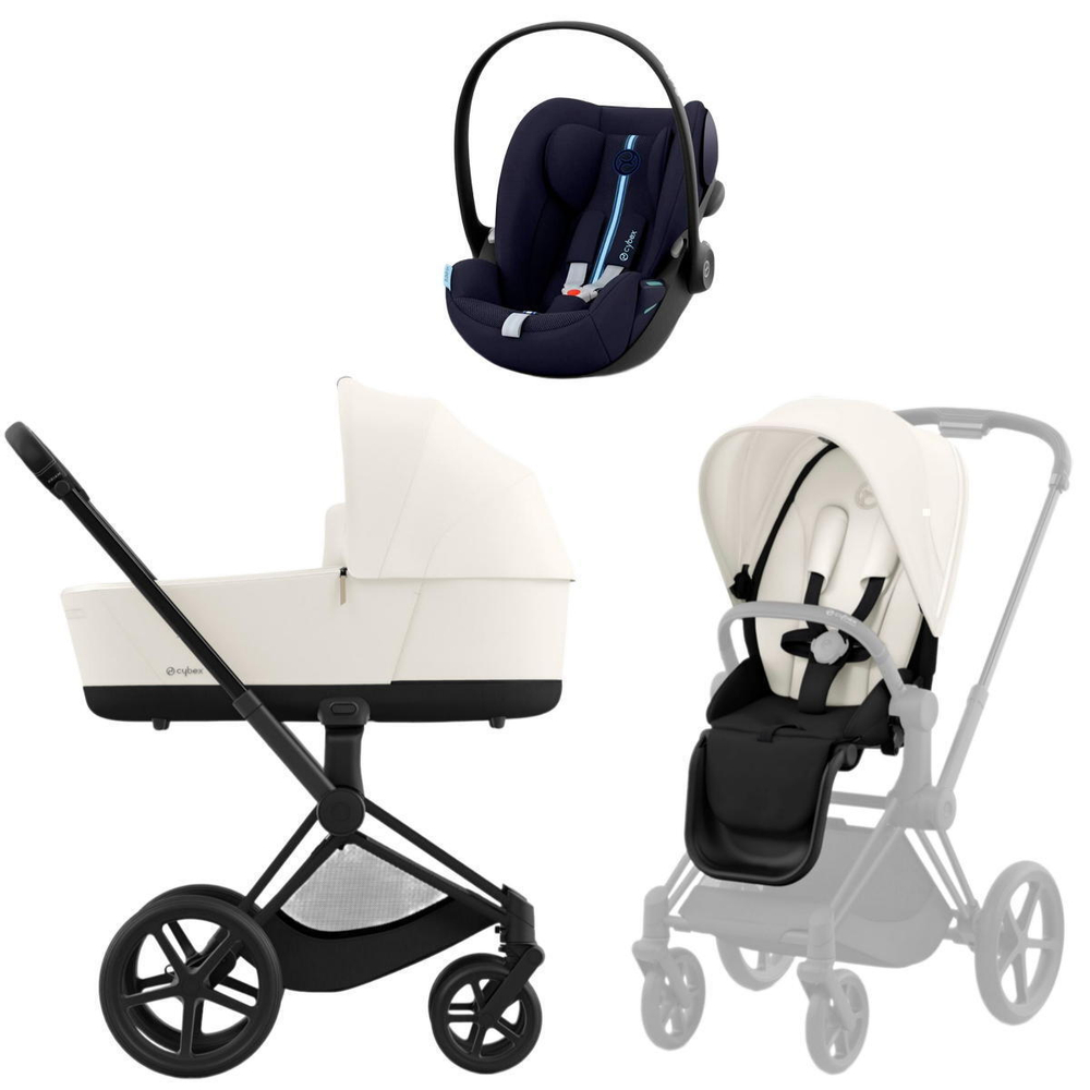 Коляска Cybex Priam IV Matt Black complete и автокресло Cloud G i-Size Ocean Blue Plus 3 в 1 Off White