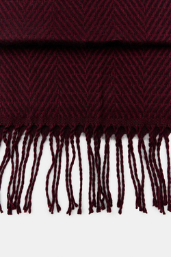 ZARA ШАРФ С УЗОРОМ «ЁЛОЧКА» И БАХРОМОЙ, БУРГУНДИ