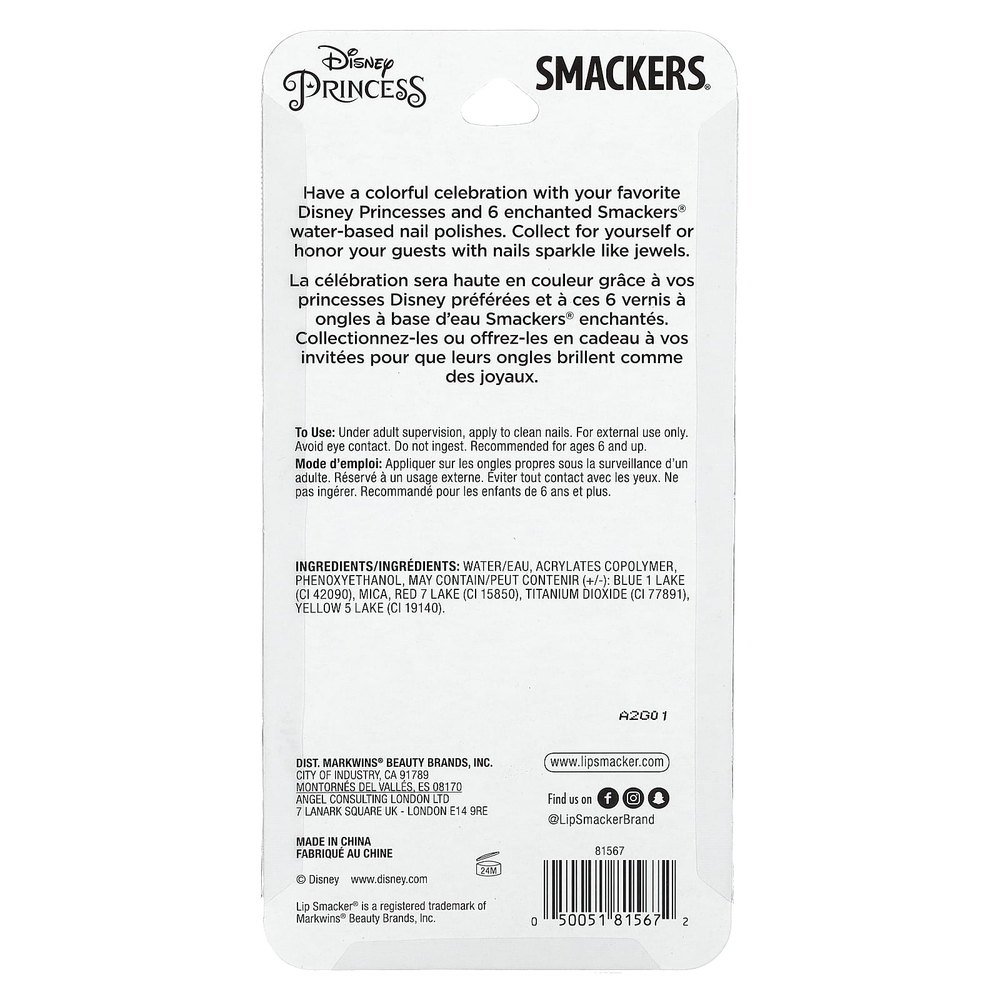 Lip Smacker, Disney Princess, коллекция лаков для ногтей, 6 наборов, 5,7 мл (0,19 жидк. унции) каждый