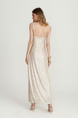 Платье длинное на бретелях цвета шампань