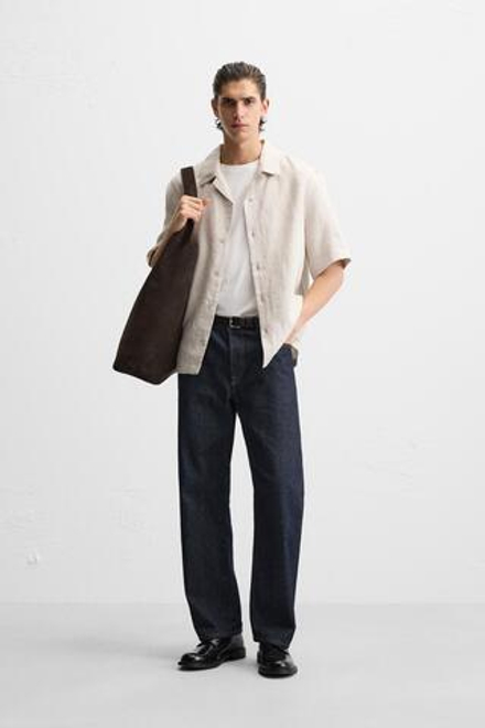 ZARA РУБАШКА ИЗ 100% ЛЬНА, СВЕТЛО-БЕЖЕВЫЙ