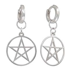Серьги Конго 12 мм с подвеской Пентаграмма из серебра 925