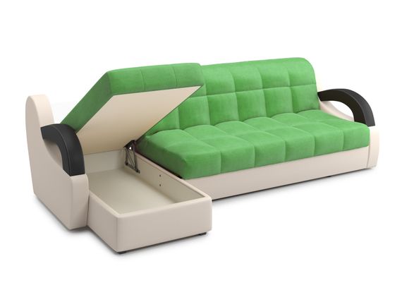 Диван угловой с оттоманкой Мадрид 1,8 - Velutto 31 зеленый/беж кожзам/ коричневая накладка