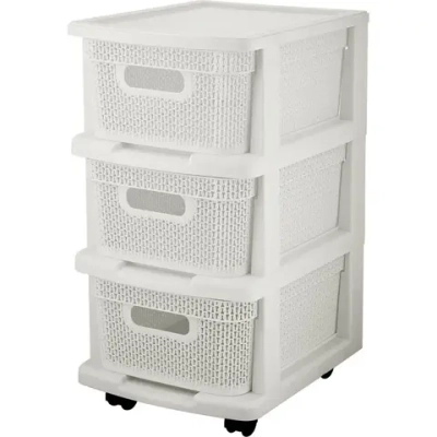Комод Keeplex Ajur с корзинами на колесиках трехсекционный компакт 37х56,3см белое обла