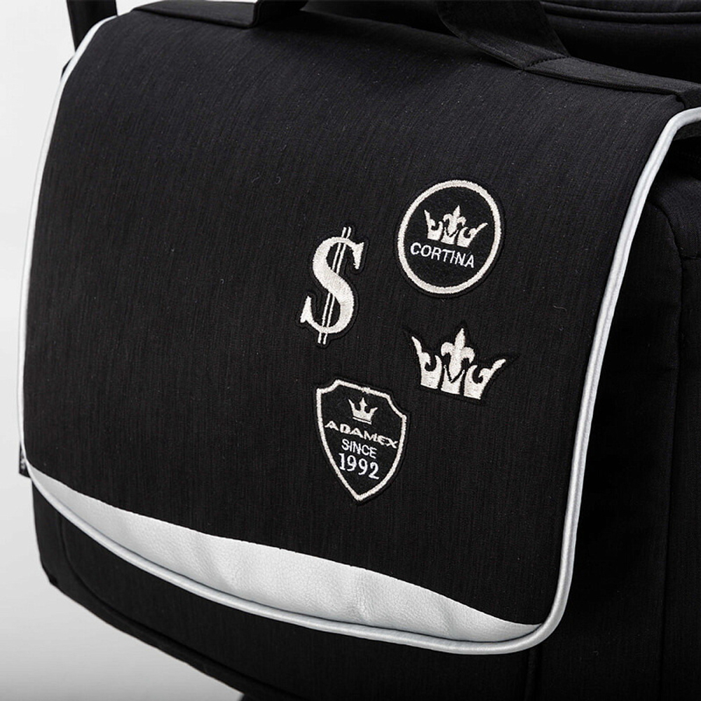 Детская коляска Adamex Cortina Special Edition 3 в 1 CT-401 (ЧЕРН+ЧЕРН.КОЖА+СЕРЕБР.ОТДЕЛКА+СЕРЕБР.РАМА)