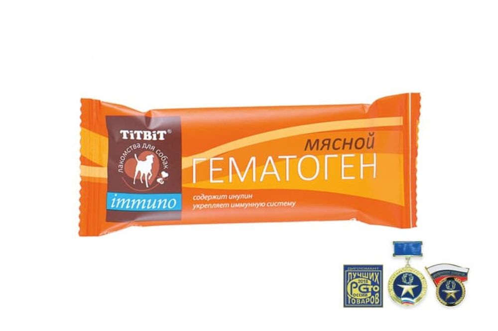Лакомство для собак Titbit Гематоген мясной Immuno, батончик 35г (Уценка)