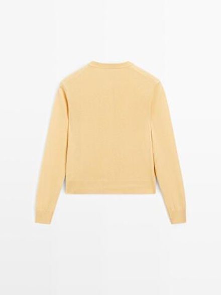 Massimo Dutti Кардиган из 100% шерсти с золотистыми пуговицами, соломенный