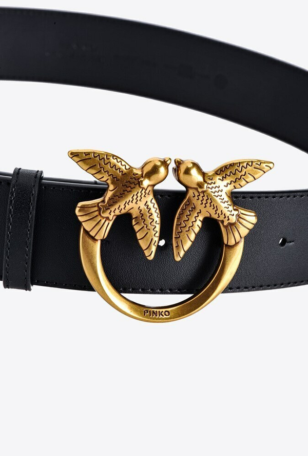 LOVE BIRDS LEATHER BELT - black–copper - M (95 см)