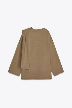 ZARA СВИТЕР С КАПЮШОНОМ И ШАРФОМ, МЯГКИЙ КАШТАНОВЫЙ