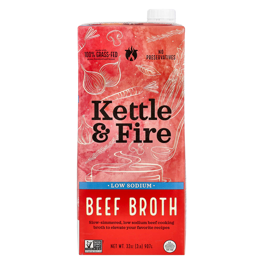 Kettle & Fire, Говяжий бульон, с низким содержанием натрия, 907 г (32 унции)