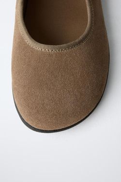 ZARA КОЖАНЫЕ БАЛЕТКИ BAREFOOT, КОРИЧНЕВЫЙ