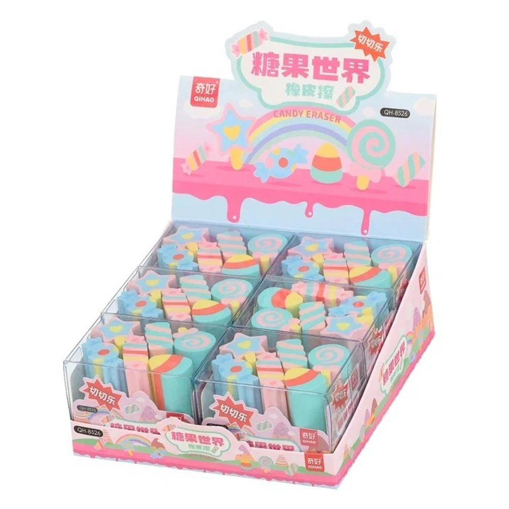 Ластик Qihao, фигурный, серия "Конфетки", цилиндрической формы, 6 шт