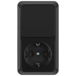 Блок розетка с выключателем Intro Quadro 2-705-05 вертикальный 10-16-А-250В IP20 ОУ антрацит | Intro Quadro