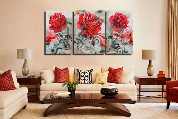 Модульная картина "Триптих из красных цветов"