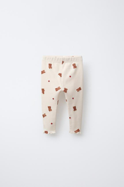 ZARA ЛЕГИНСЫ В РУБЧИК С ПРИНТОМ «МЕДВЕЖАТА», ВАНИЛЬНЫЙ