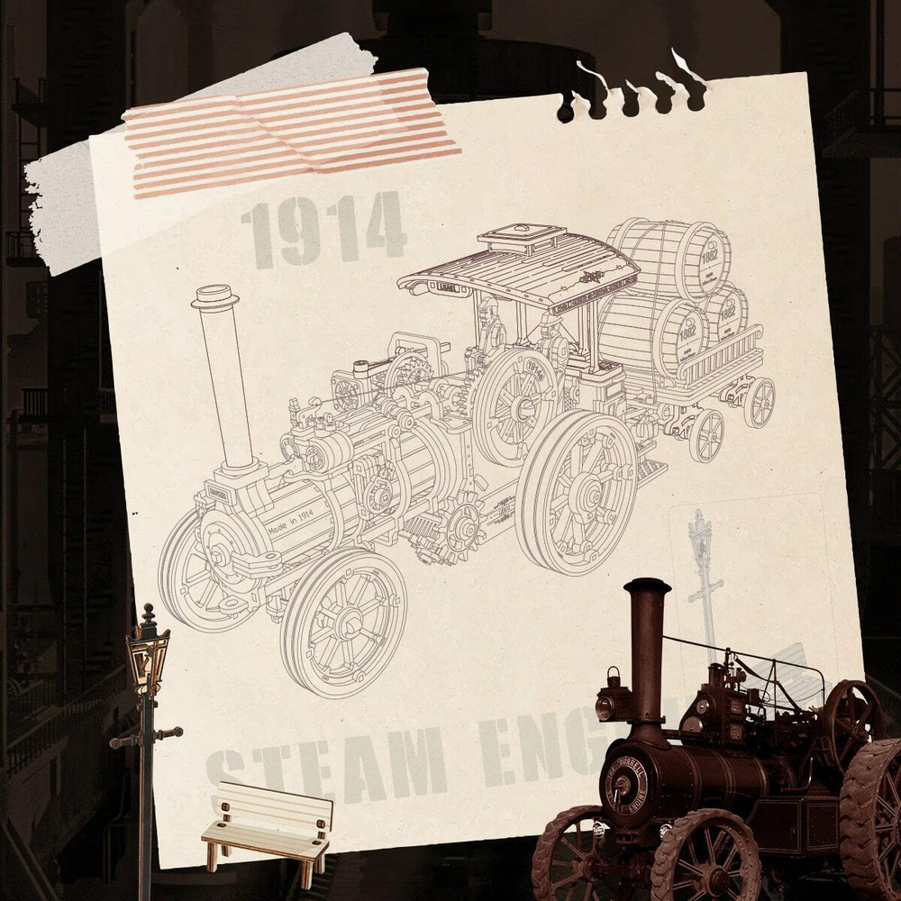 Сборный автомобиль на паровом двигателе от RORK и Robotime, купить в магазине, ANANAZA, не дорого деревянный конструктор, механические модели, 3D пазлы, ретро автомобили