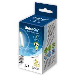 LED-A60-8W-NW-E27-CL GLA01TR Лампа светодиодная. Форма A. прозрачная. Серия Air. Белый свет 4000K. Картон. ТМ Uniel