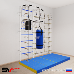 Шведская стенка Sv Sport усиленная 67560 (Турник стандарт/Брусья/Канат/Лестница/Цепь/Мешок 22кг/Мат 2м/Канатный лаз)