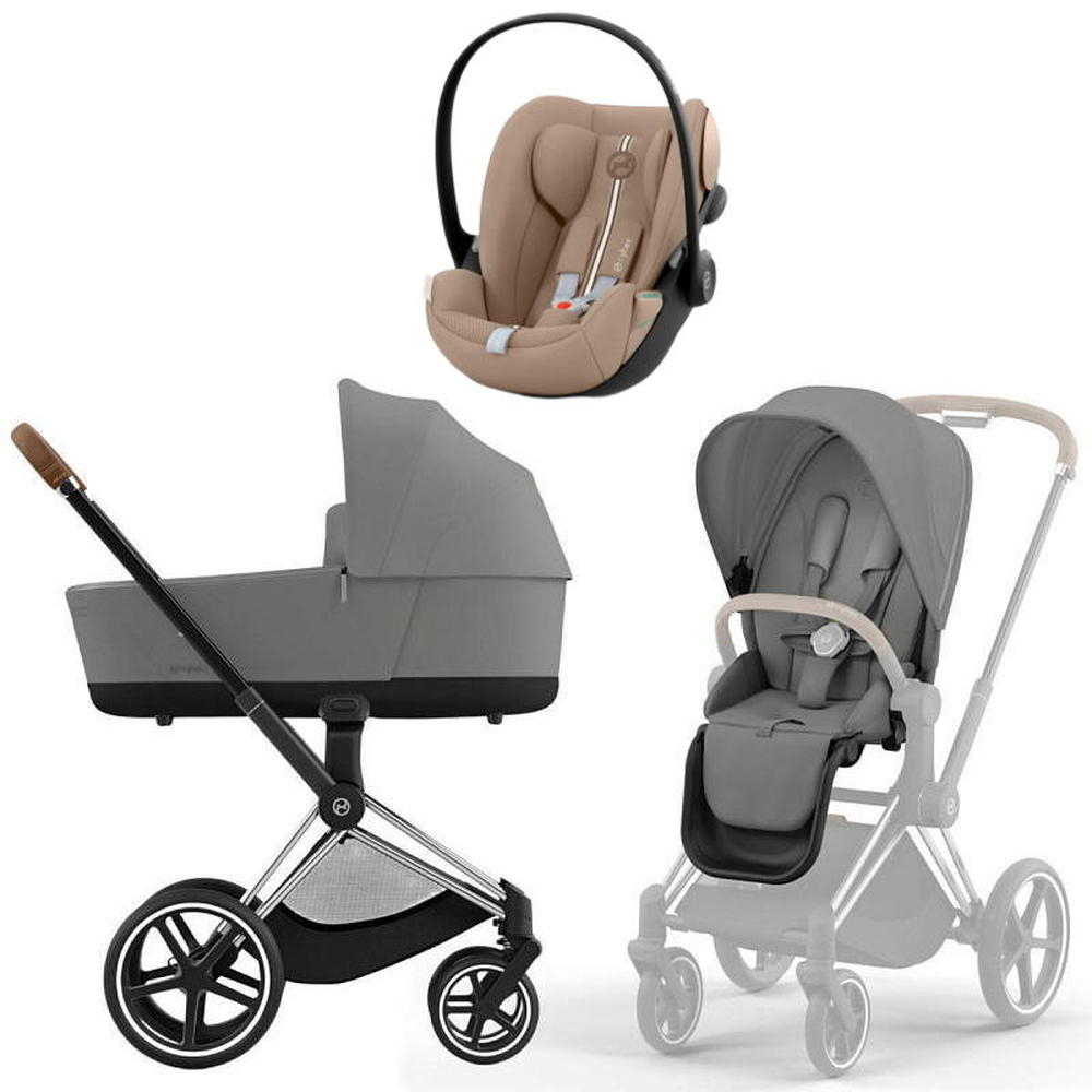 Коляска Cybex Priam IV Chrome Brown complete и автокресло Cloud G i-Size Almond Beige Plus 3 в 1 Mirage Grey