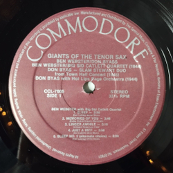 Винтажная виниловая пластинка LP Ben Webster, Don Byas Giants Of The Tenor Sax (USA 1988)