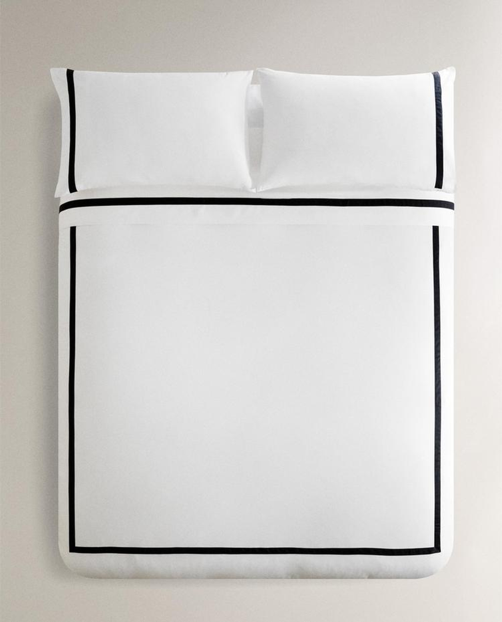 ZARA HOME САТИНОВЫЙ ПОДОДЕЯЛЬНИК С КАЙМОЙ, ЧЕРНЫЙ