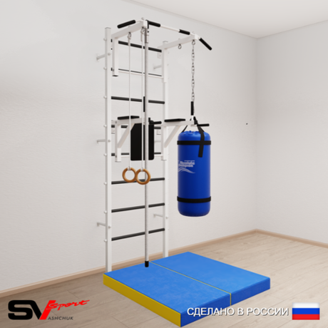 Шведская стенка Sv Sport 5746 (Турник стандарт/Брусья/Канат/Кольца/Цепь/Мешок 22кг/Мат 1м)