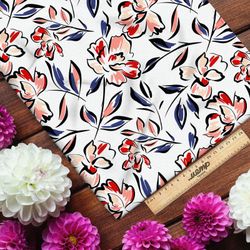 Ткань оксфорд 600 рисованные цветы с чёрным контуром