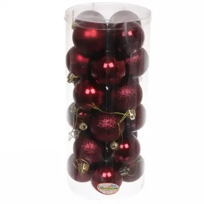 Новогодние шары 5 см (набор 24 шт) «Микс фактур», темный рубин