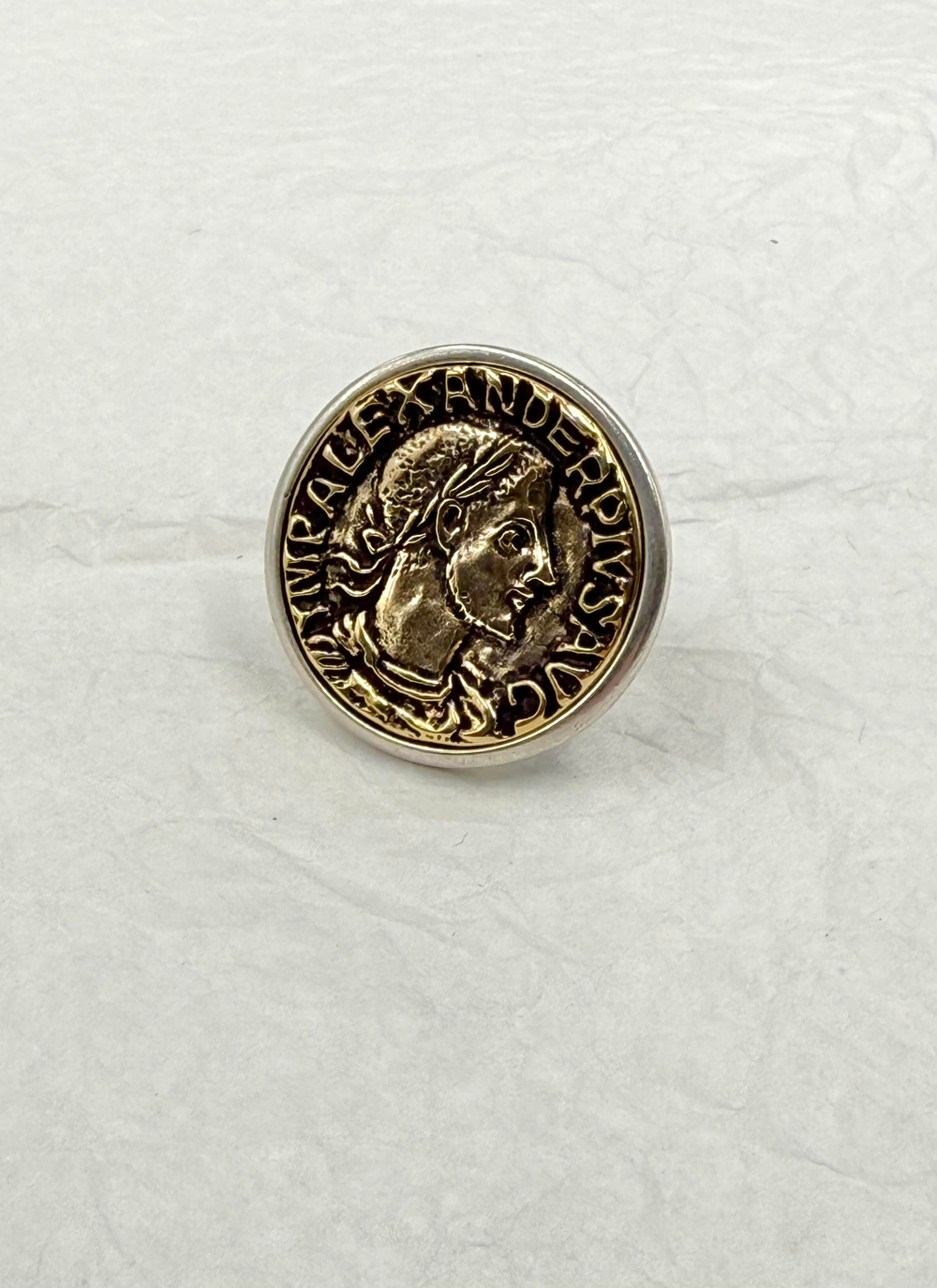Кольцо большая монета с профилем римс.импер. Марка Авр. Севе́р Алекса́ндра,шампань с сер.окантовкой
