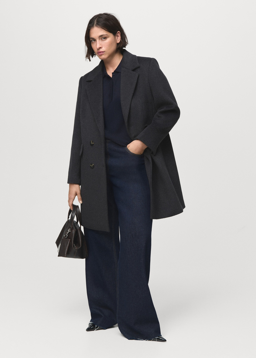 MANGO Двубортное шерстяное пальто, серый