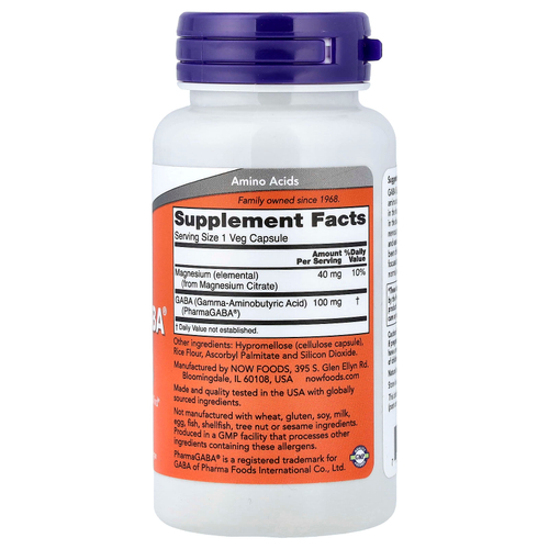 NOW Foods, PharmaGABA® с цитратом магния, 90 вегетарианских капсул
