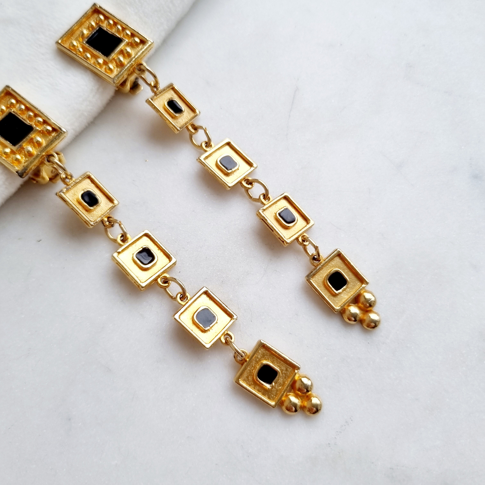 Клипсы длинные с эмалевыми вставками