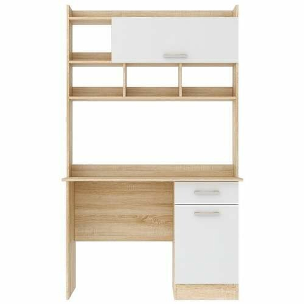 Стол компьютерный с ящиками и полками Дуб Сонома/Белый глянец 111,8х57х188,2 см