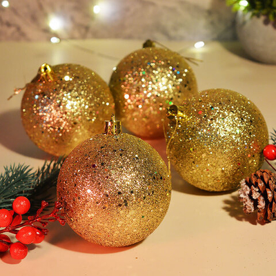Шар новогодний 4шт 8см с пайетками, цвет золото