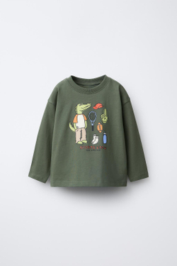 ZARA ФУТБОЛКА С АНИМАЛИСТИЧЕСКИМ ПРИНТОМ, ХАКИ