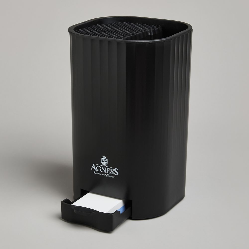 ПОДСТАВКА ДЛЯ НОЖЕЙ AGNESS С ТОЧИЛЬНЫМ КАМНЕМ 13,6*14,6*23 СМ