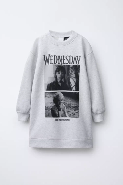 ZARA ФЛИСОВОЕ ПЛАТЬЕ WEDNESDAY ©, СЕРЫЙ МЕЛАНЖ