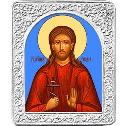 Святой Гордий. Маленькая икона в посеребренной раме.