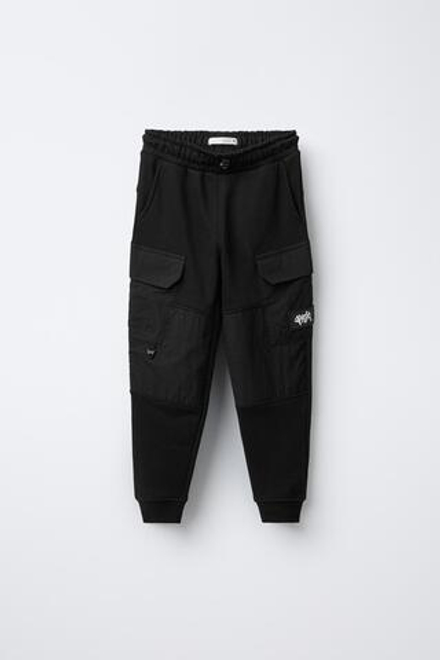 ZARA КОМБИНИРОВАННЫЕ БРЮКИ-ДЖОГГЕРЫ, ЧЕРНЫЙ