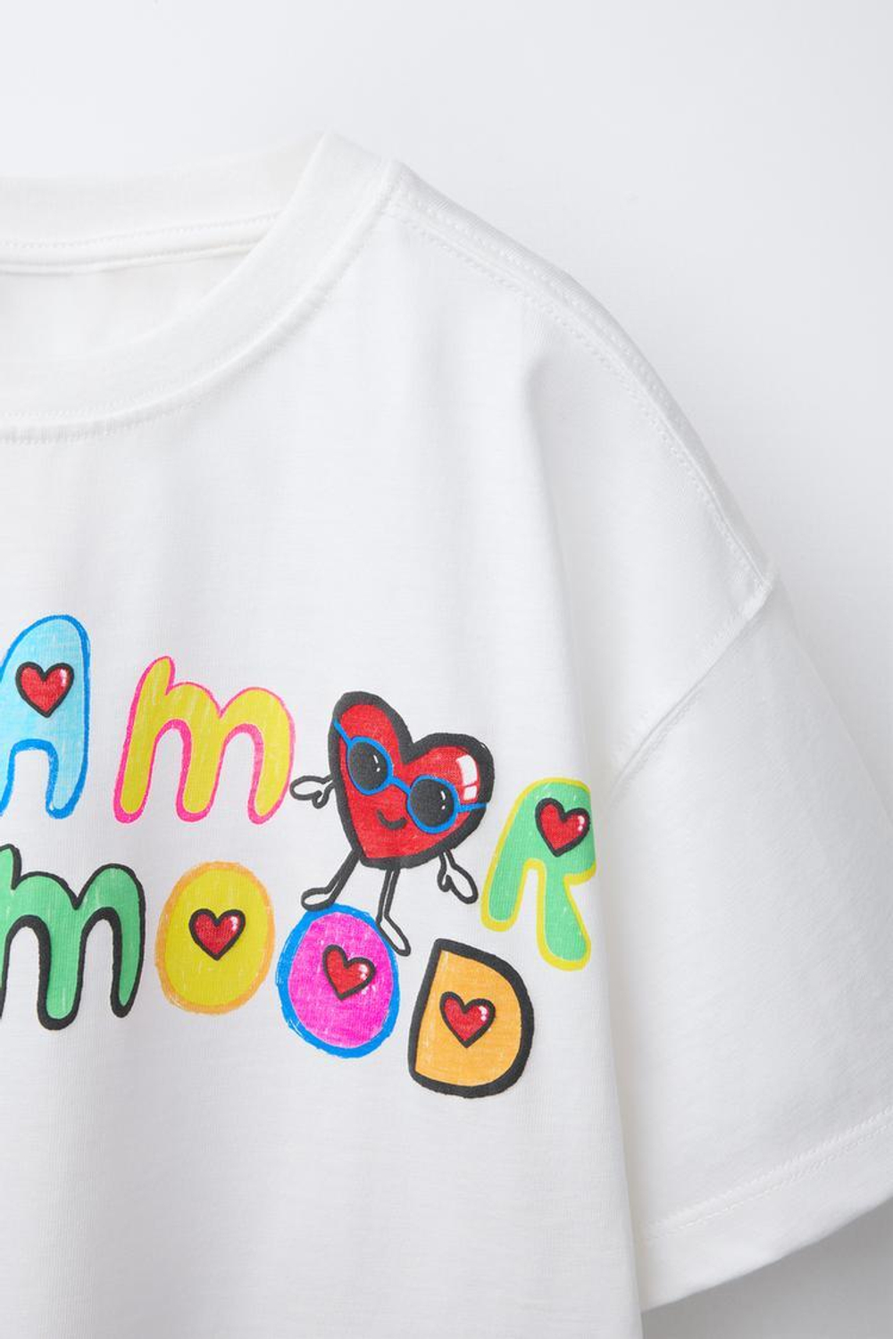 ZARA ФУТБОЛКА С ФЛУОРЕСЦЕНТНЫМ ТЕКСТОМ, БЕЛЫЙ