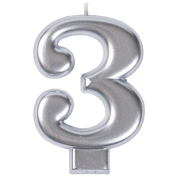 Свечи-цифры Серебряные, 8 см.