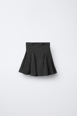 ZARA ЮБКА-ШОРТЫ В РУБЧИК С ОБОРКАМИ, СЕРЫЙ МЕЛАНЖ