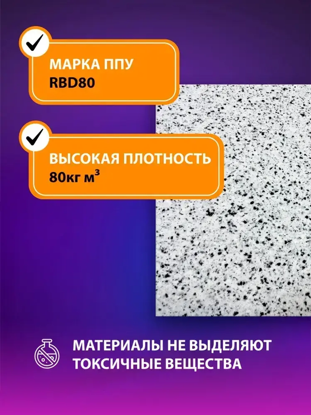 Поролон вторичного вспенивания лист 500х500х40 мм / поролон вторичный, сверхжесткий. плотность 80 кг/м3