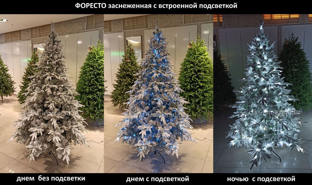 Заснеженная елка с гирляндой «Форесто» холодный свет (Литая+пвх) 180 см / 1,8 м