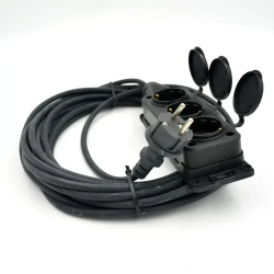 Удлинитель силовой строительный КГТТ 3х1.5 25А, садовый удлинитель 10м, для сварки, газонокосилки и тримера, 3 розетки с крышками, морозостойкий